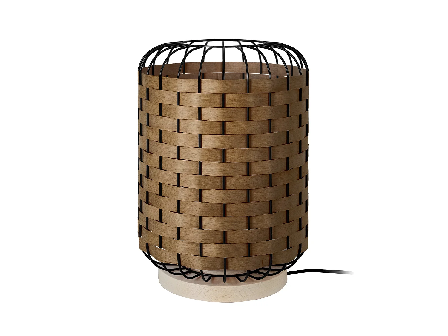 TRESSÉ-MINDAT - Lampe a poser cylindrique bois naturel,noir et sucupira