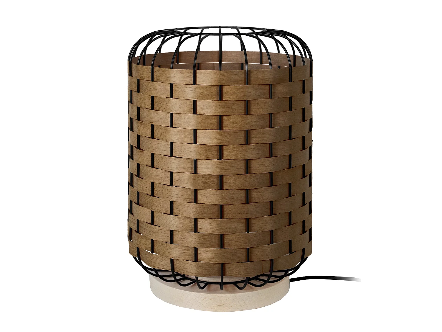 TRESSÉ-MINDAT - Lampe a poser cylindrique bois naturel,noir et sucupira