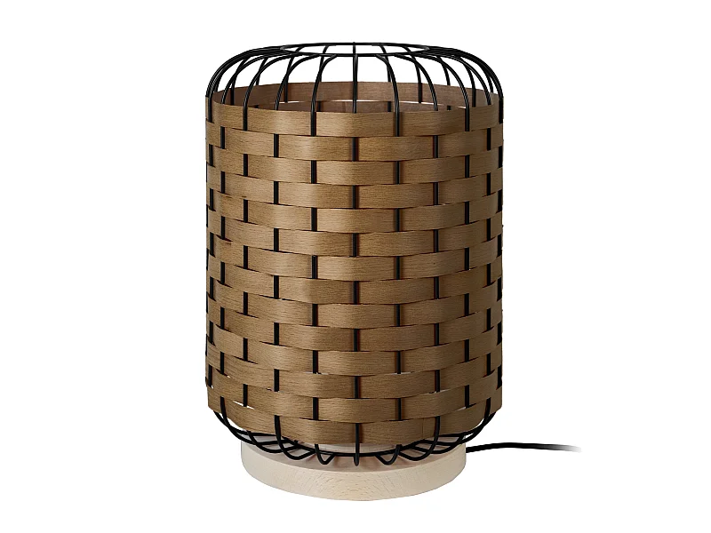 TRESSÉ-MINDAT - Lampe a poser cylindrique bois naturel,noir et sucupira