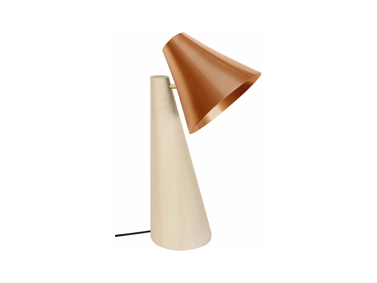 Lampe de bureau conique bois  naturel,cuivre 42 cm.