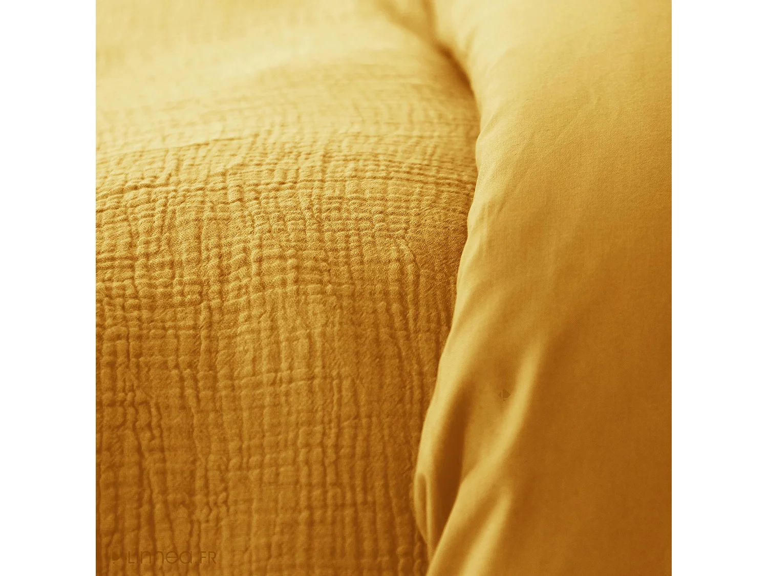 Parure de lit 140x200 cm double gaze de coton GAZGAZ jaune moutarde 2 pièces