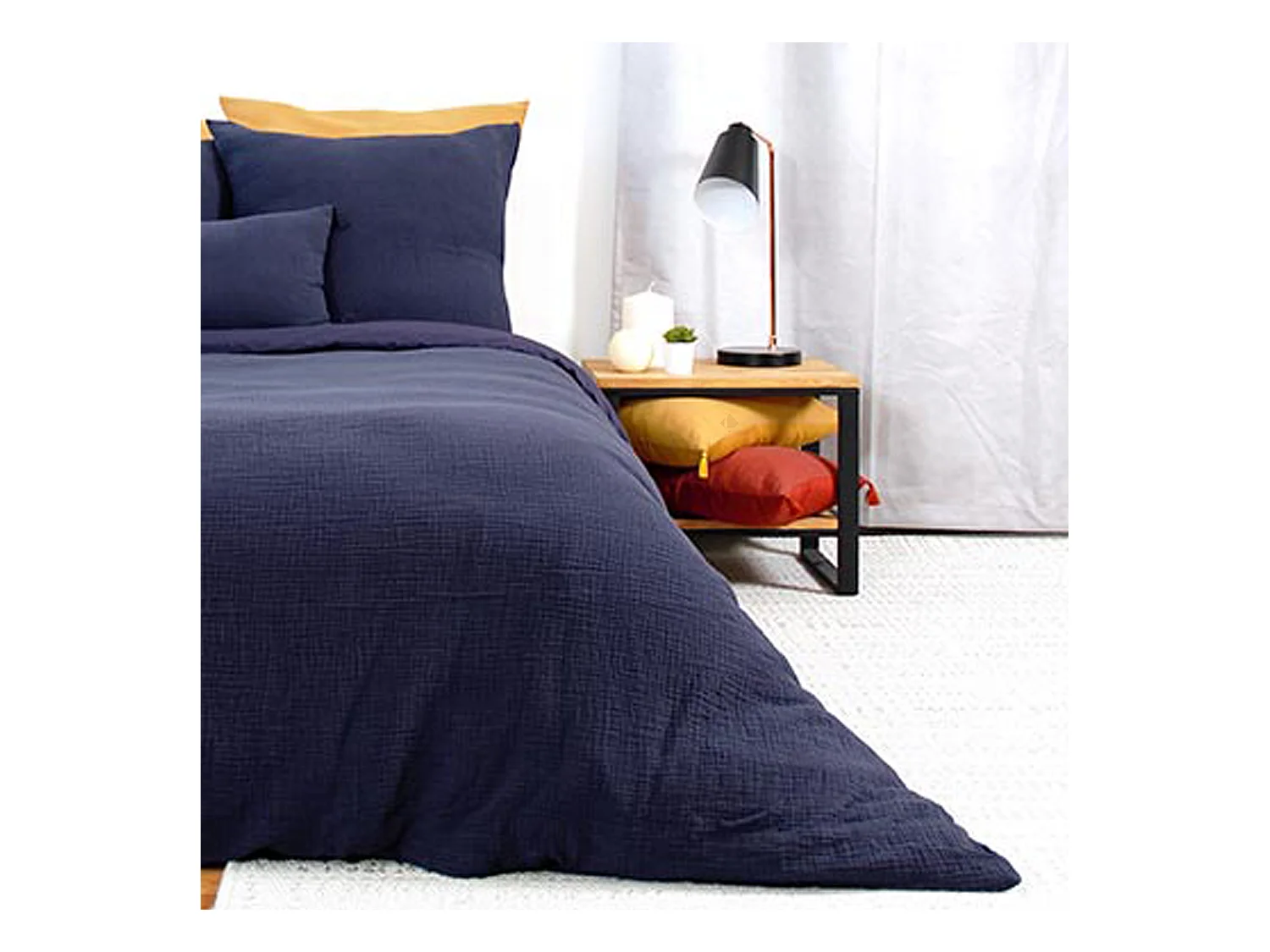 Parure 140x200 cm double gaze de coton GAZGAZ bleu marine 2 pièces