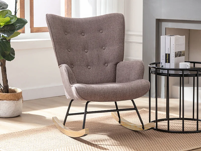 Fauteuil à bascule en tissu chiné taupe ELMINA II