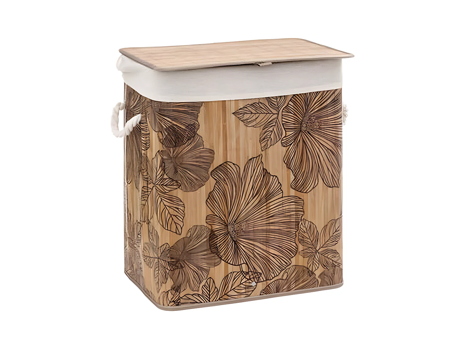 Panier a linge - Marron et beige - Bambou - L. 41,5 x P. 30 x H. 50 cm