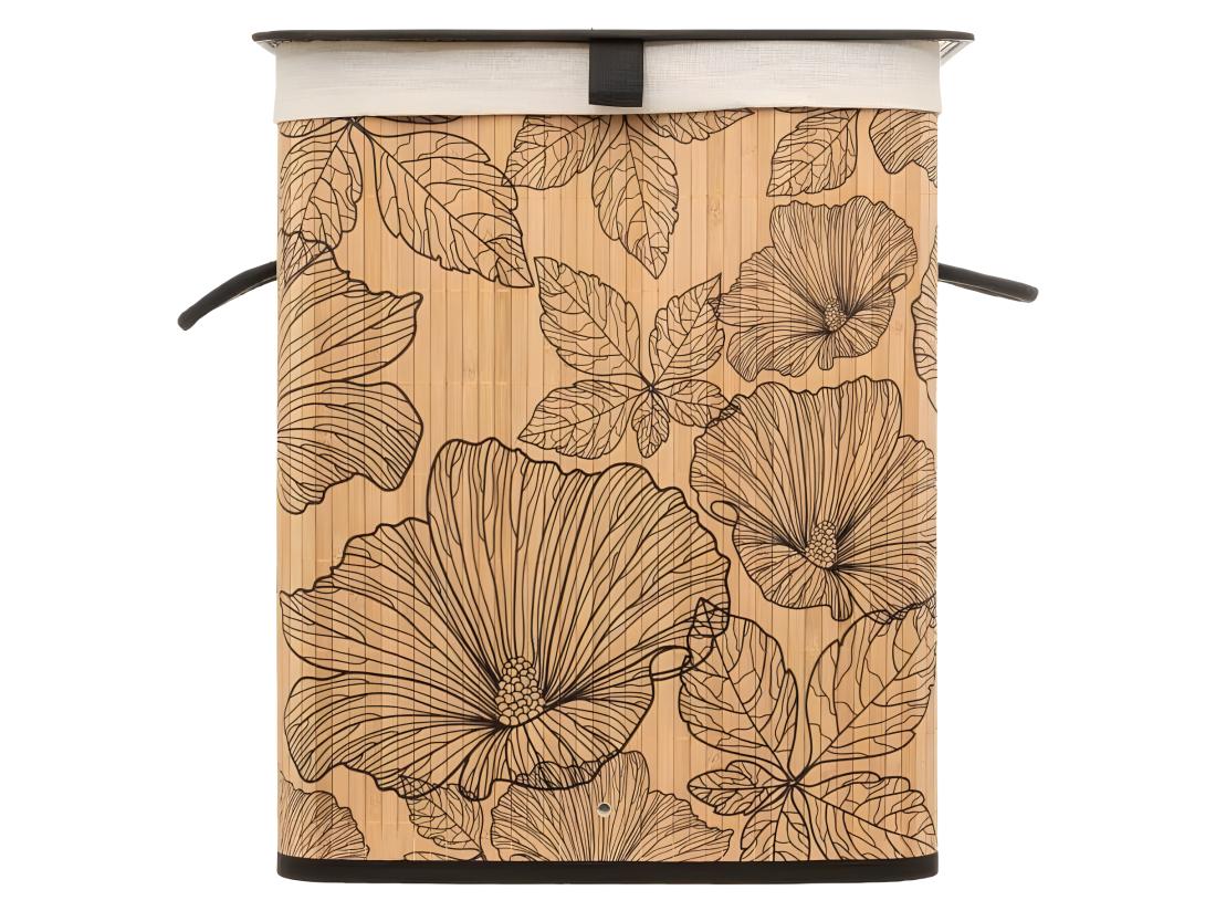 vente unique Panier a linge - Marron et beige - Bambou - L. 41 5 x P. 30 x H. 50 cm