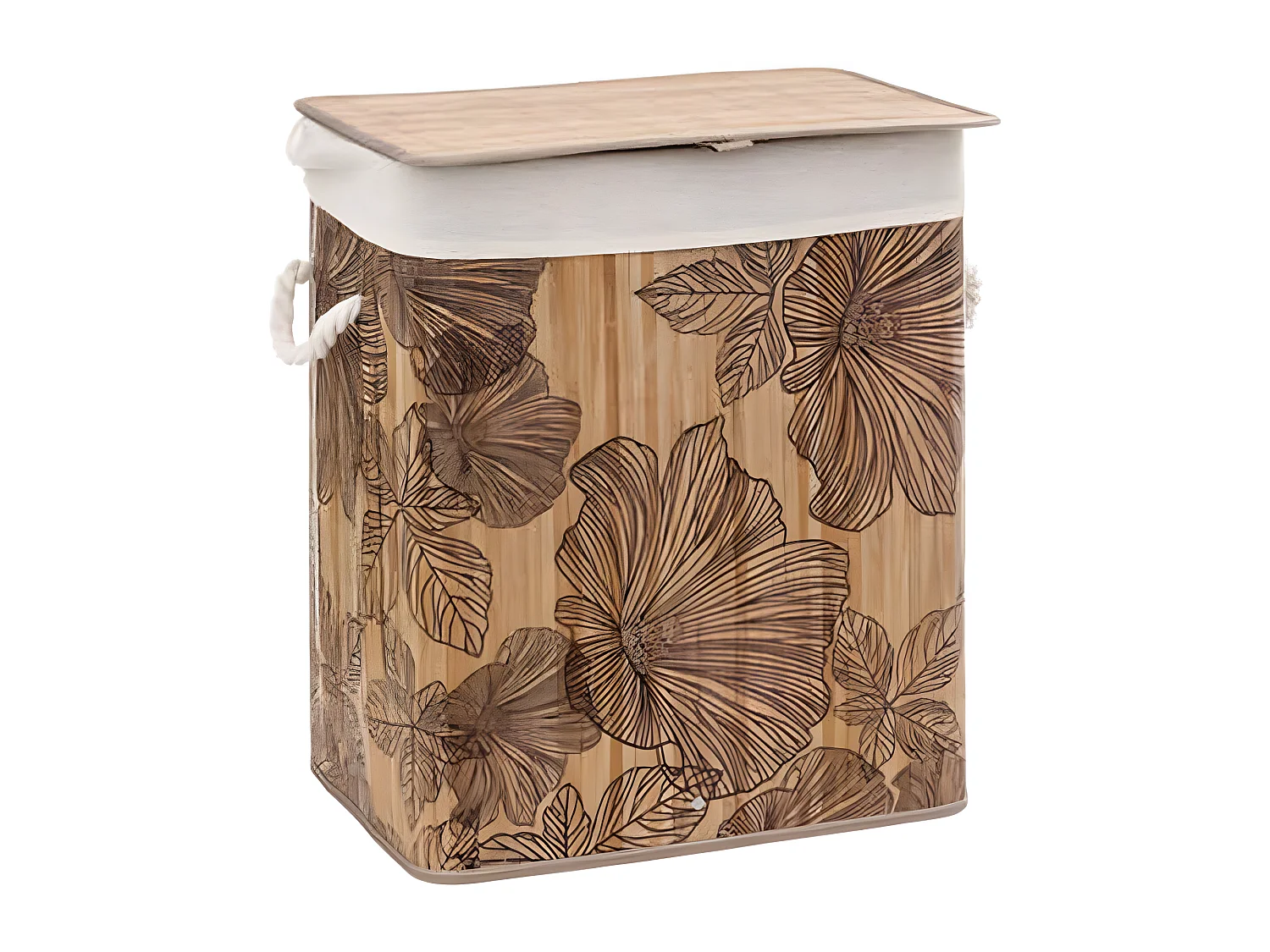 Panier a linge - Marron et beige - Bambou - L. 41,5 x P. 30 x H. 50 cm