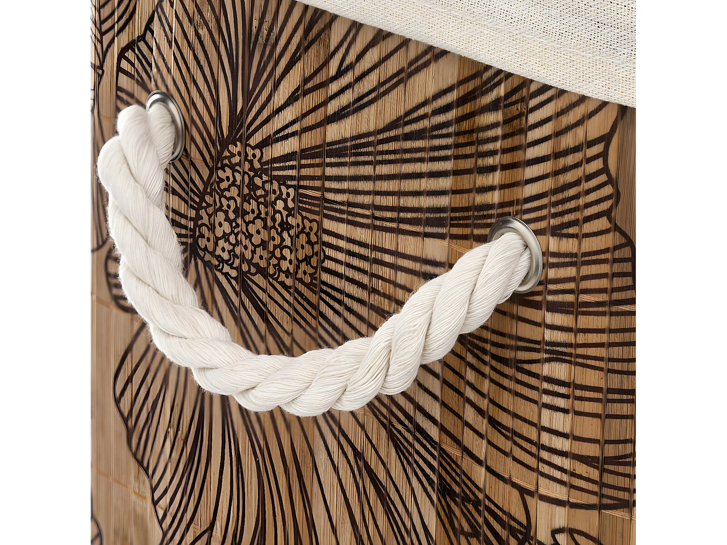 Panier a linge - Marron et beige - Bambou - L. 41,5 x P. 30 x H. 50 cm