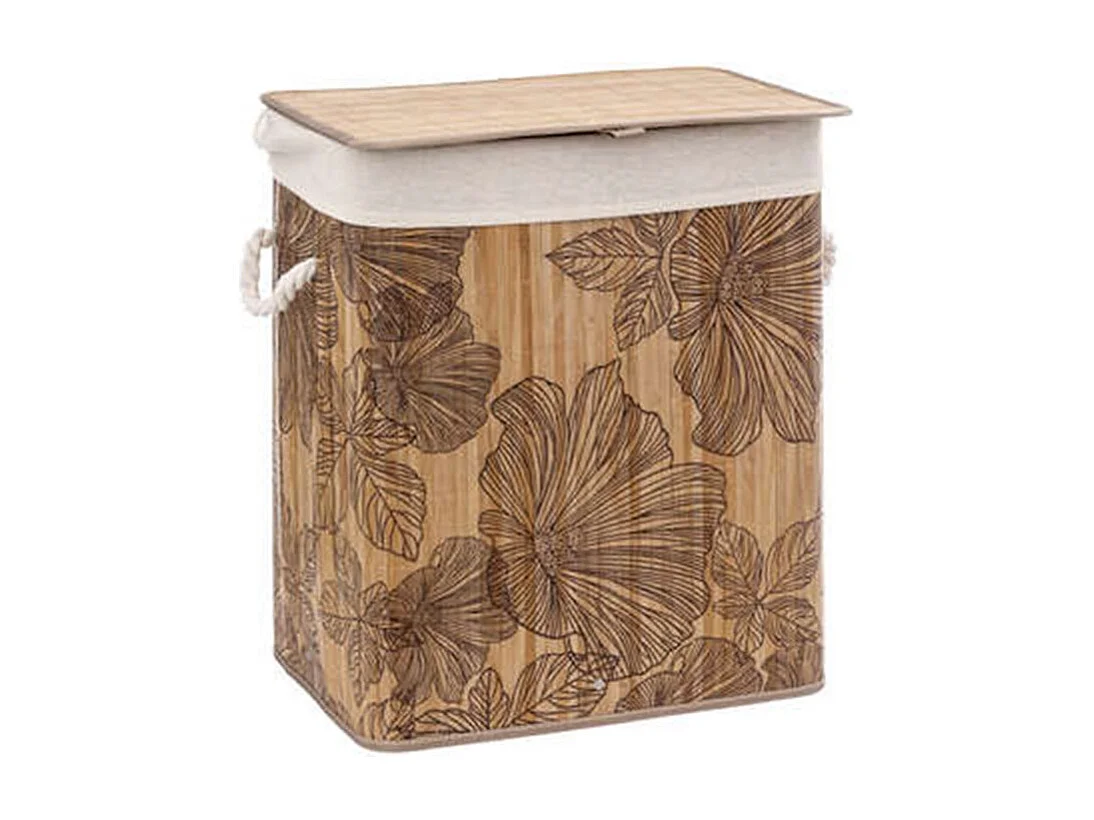 Panier a linge - Marron et beige - Bambou - L. 41,5 x P. 30 x H. 50 cm