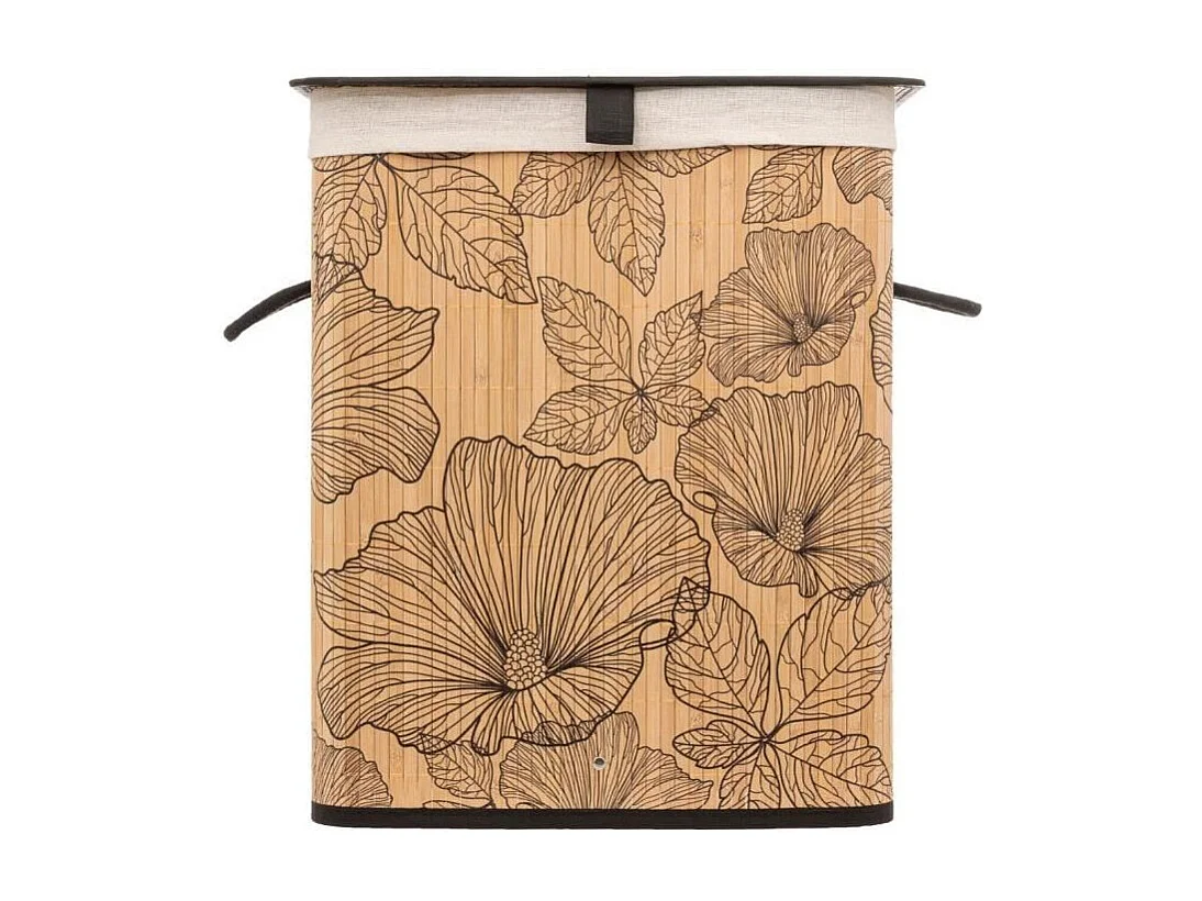 Panier a linge - Marron et beige - Bambou - L. 41,5 x P. 30 x H. 50 cm