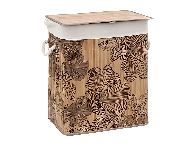 Panier a linge - Marron et beige - Bambou - L. 41,5 x P. 30 x H. 50 cm