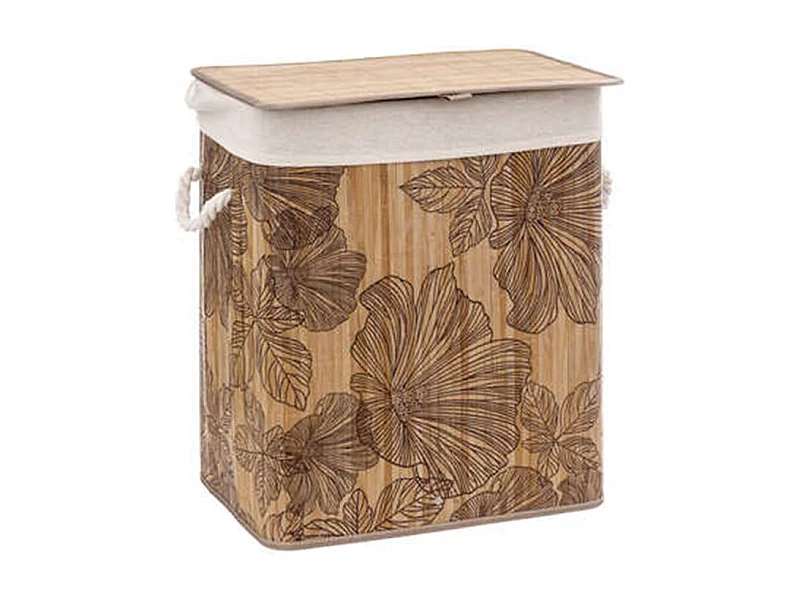 Panier a linge - Marron et beige - Bambou - L. 41,5 x P. 30 x H. 50 cm