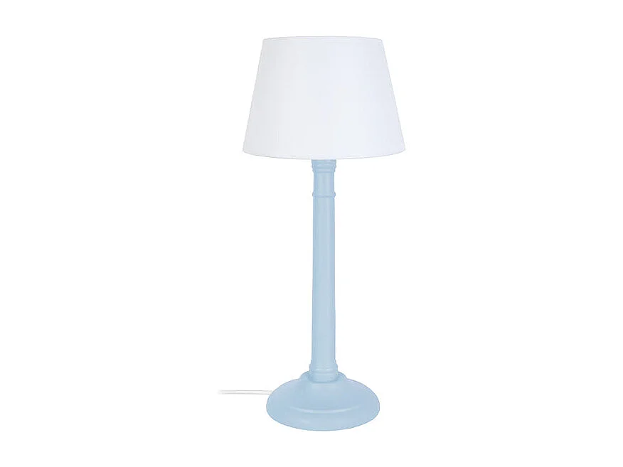 Lampe de chevet colonne bois  bleu 38,5 cm.