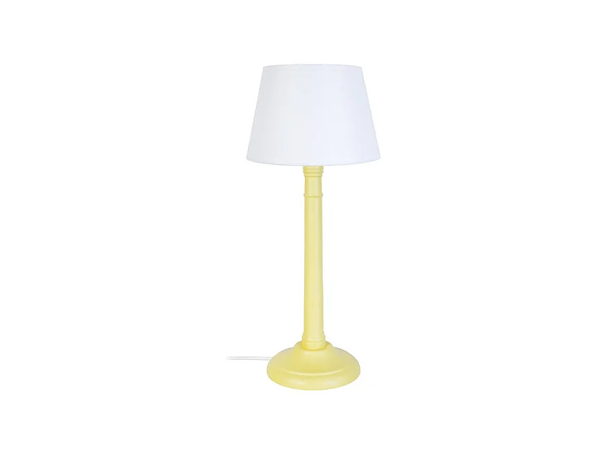 Lampe de chevet colonne bois  jaune 38,5 cm.