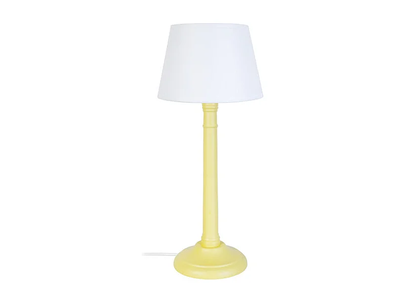 Lampe de chevet colonne bois  jaune 38,5 cm.