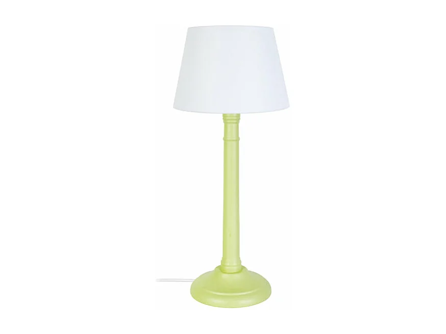 Lampe de chevet colonne bois  vert 38,5 cm.