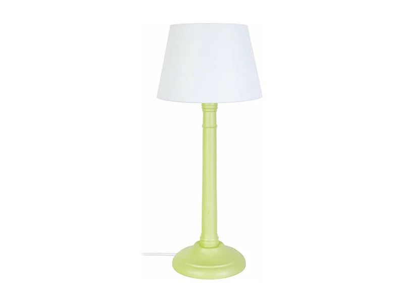 Lampe de chevet colonne bois  vert 38,5 cm.
