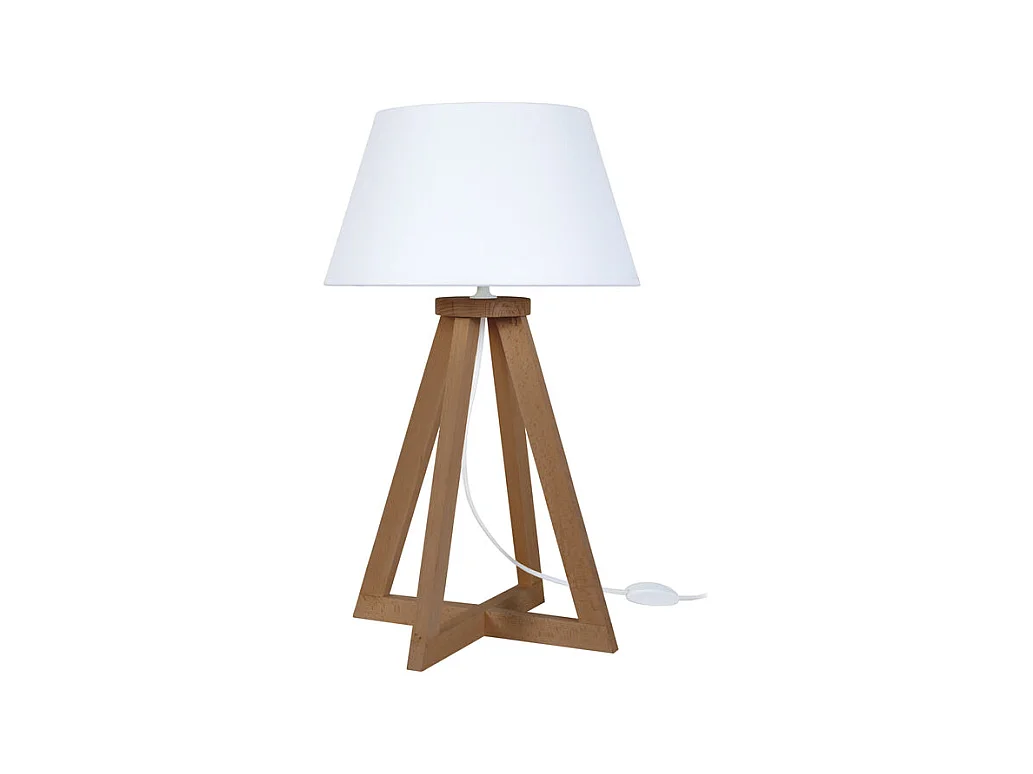 Lampe de chevet colonne bois  foncé, blanc 52 cm.