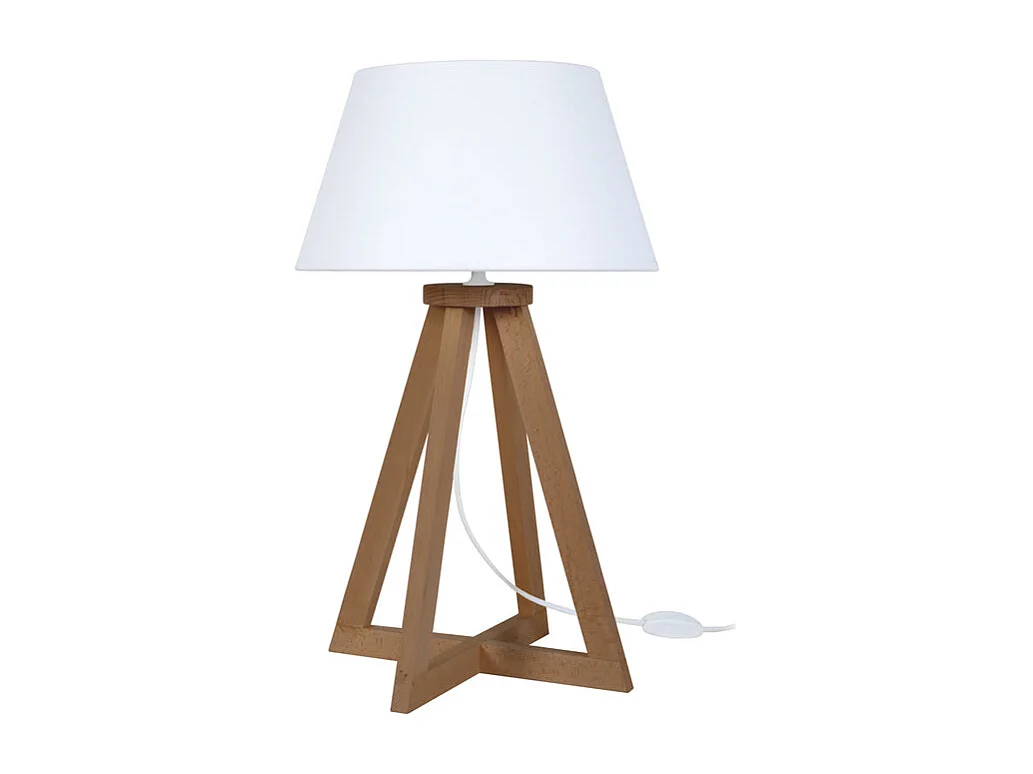 Lampe de chevet colonne bois  foncé, blanc 52 cm.