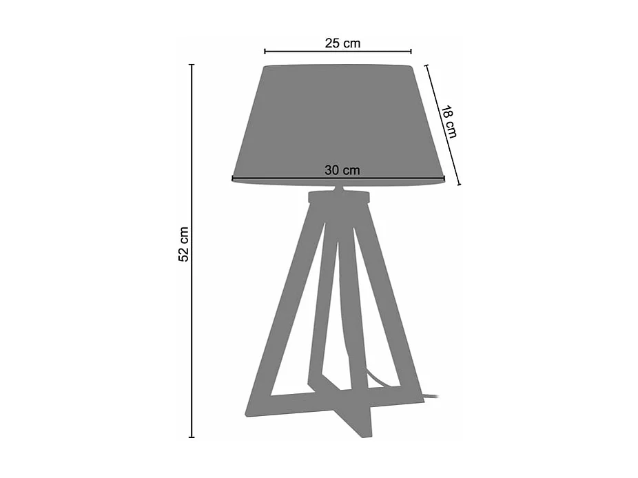 Lampe de chevet colonne bois  foncé, blanc 52 cm.