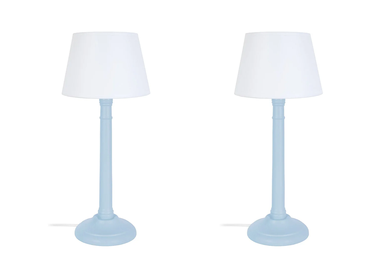 Pair de Lampes de chevet colonne bois  bleu 38,5 cm.