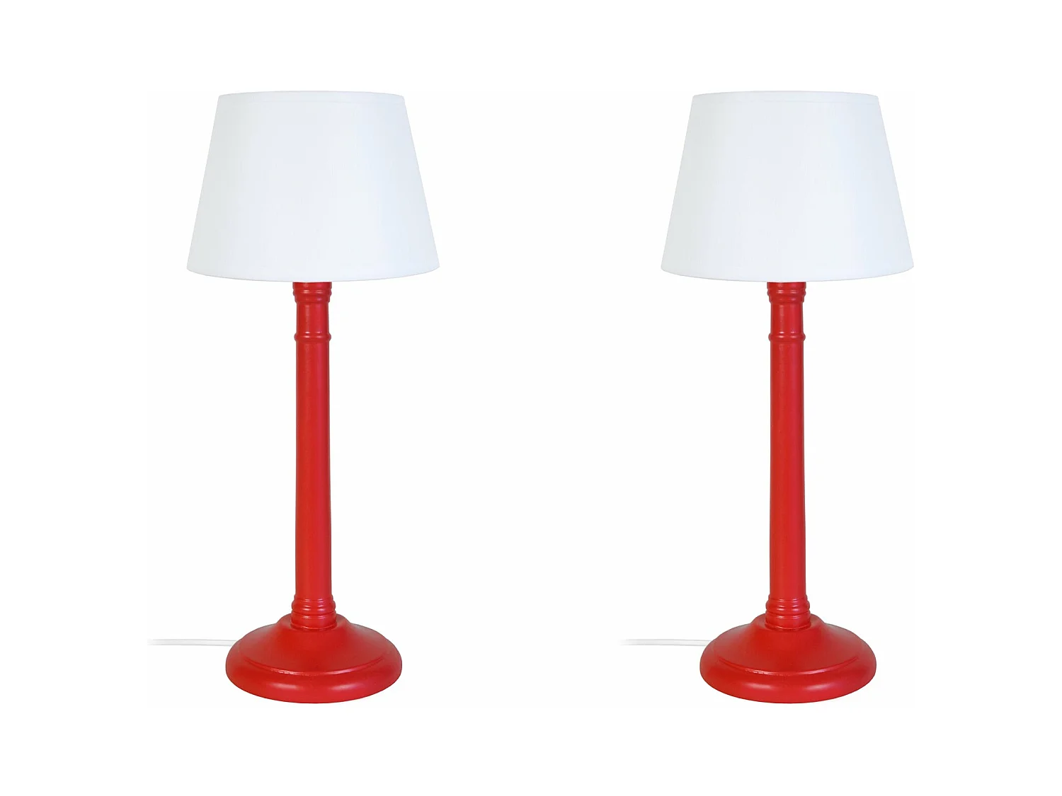 Pair de Lampes de chevet colonne bois  rouge 38,5 cm.