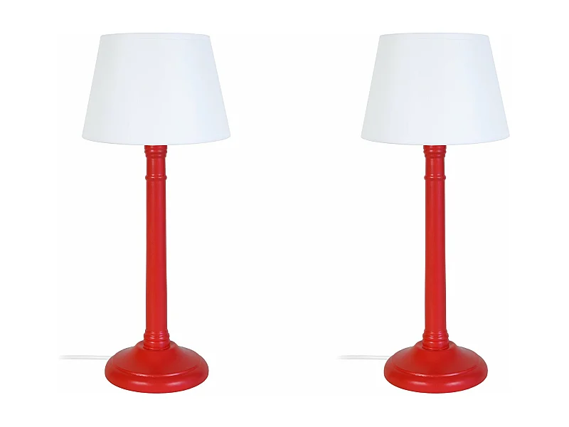 Pair de Lampes de chevet colonne bois  rouge 38,5 cm.