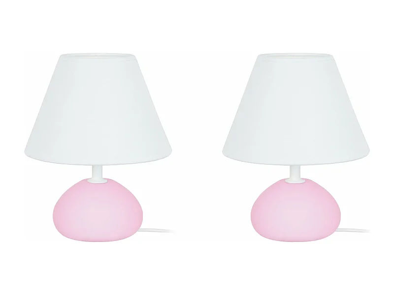Pair de Lampes de chevet ovale bois  rose 22 cm.