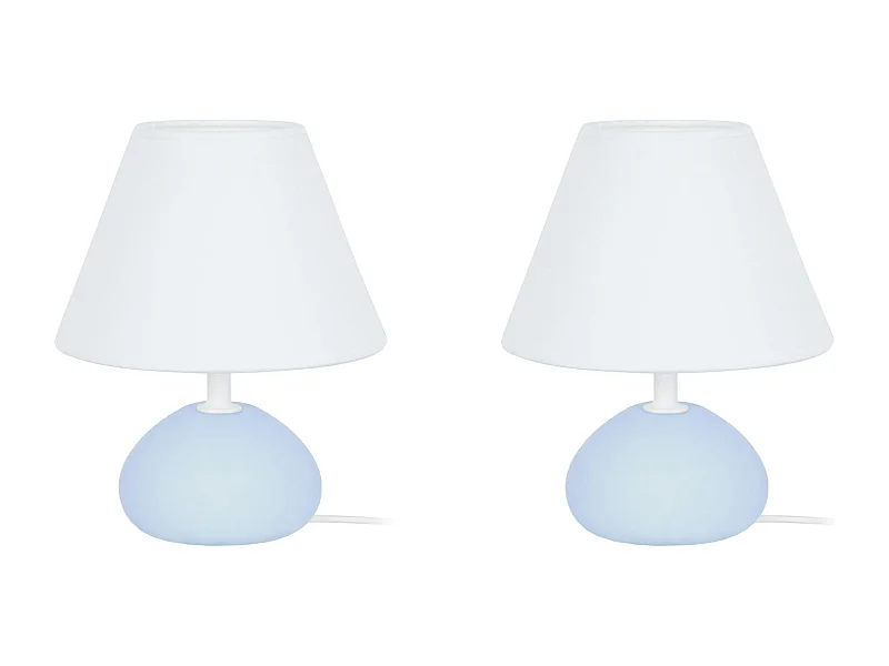 Pair de Lampes de chevet ovale bois  bleu 22 cm.