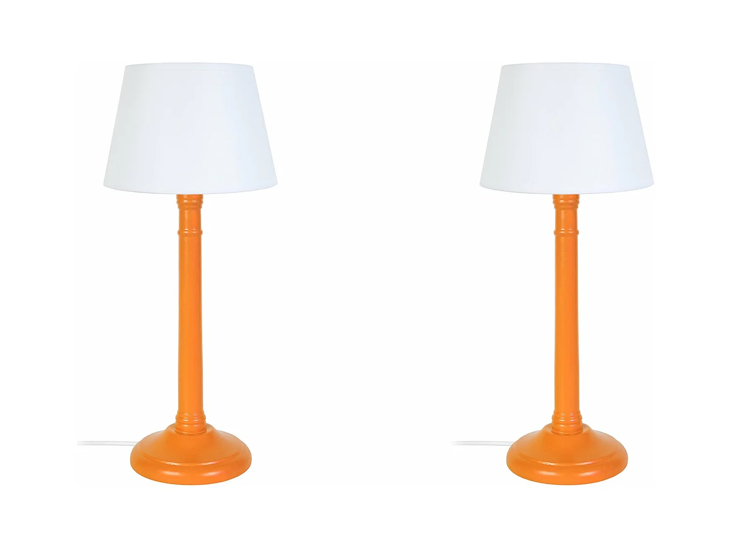 Pair de Lampes de chevet colonne bois  orange 38,5 cm.