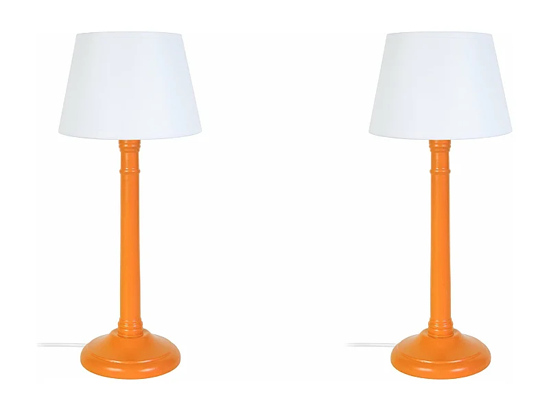 Pair de Lampes de chevet colonne bois  orange 38,5 cm.