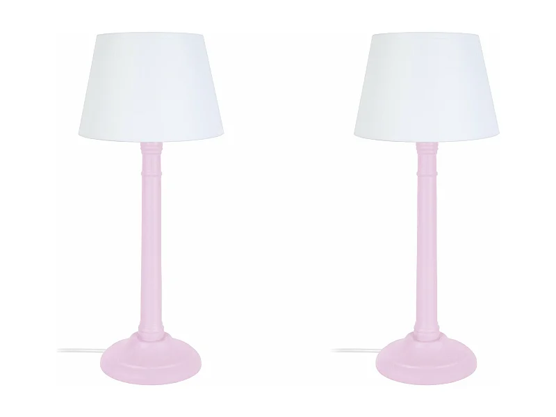 Pair de Lampes de chevet colonne bois  rose 38,5 cm.