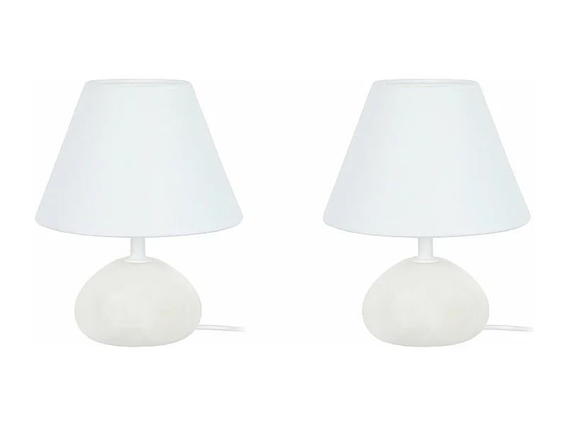 Pair de Lampes de chevet ovale bois  ivoire 22 cm.