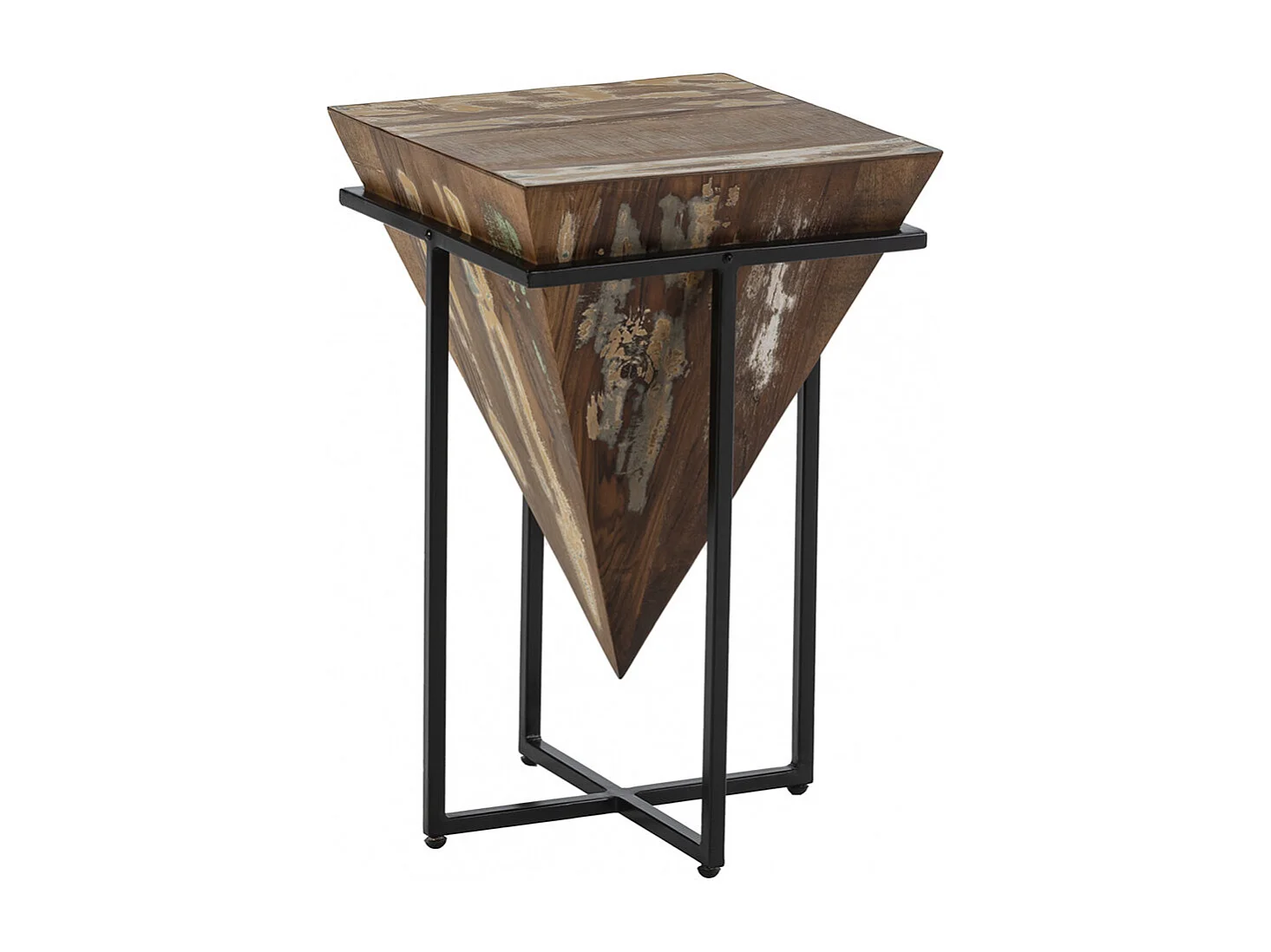 FINDY - Duo de Tables d'Appoint Pyramide Inversée Bois Massif et Métal Noir