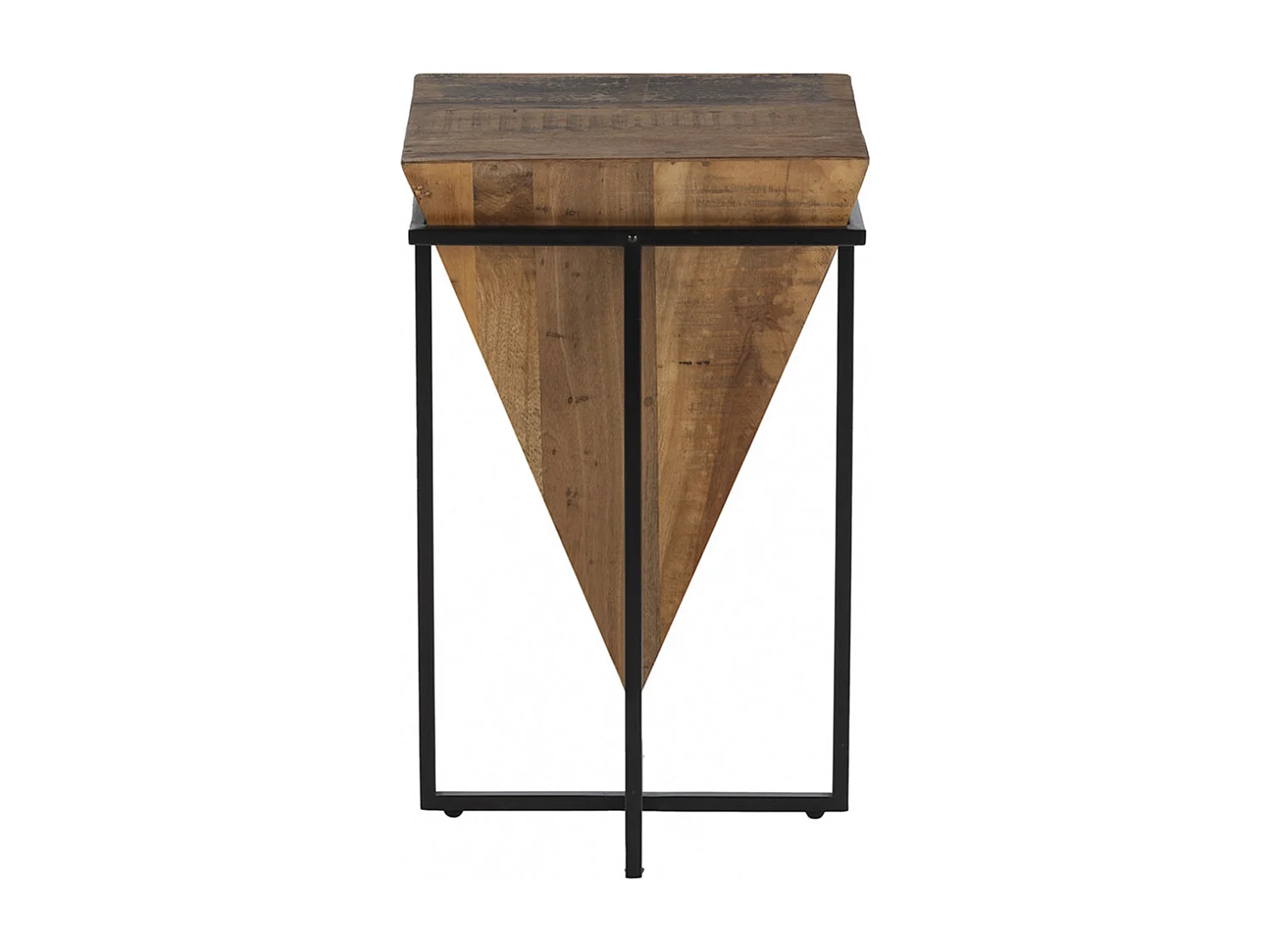 FINDY - Duo de Tables d'Appoint Pyramide Inversée Bois Massif et Métal Noir