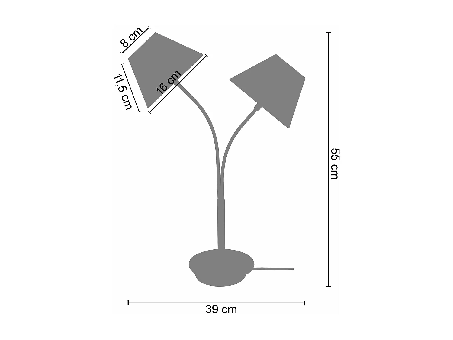 Lampe de chevet double bras métal, bleu 55 cm.