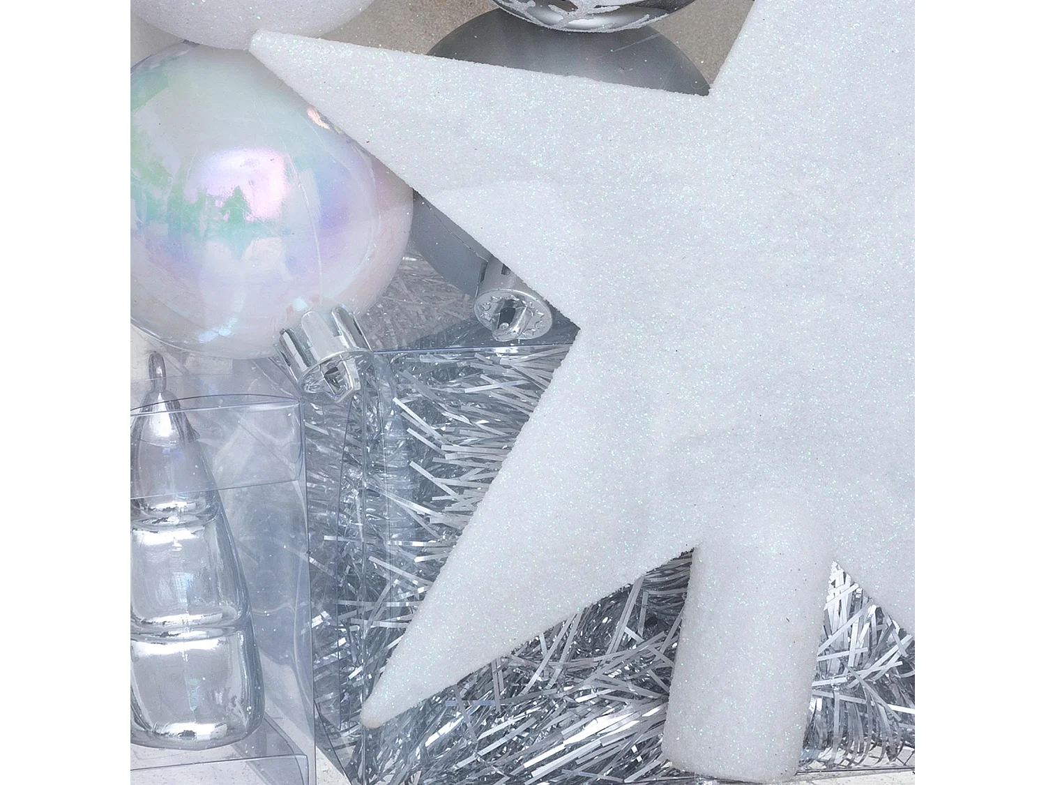 Kit 44 Pièces Déco de Noël "Polaire" 24cm Blanc & Argent