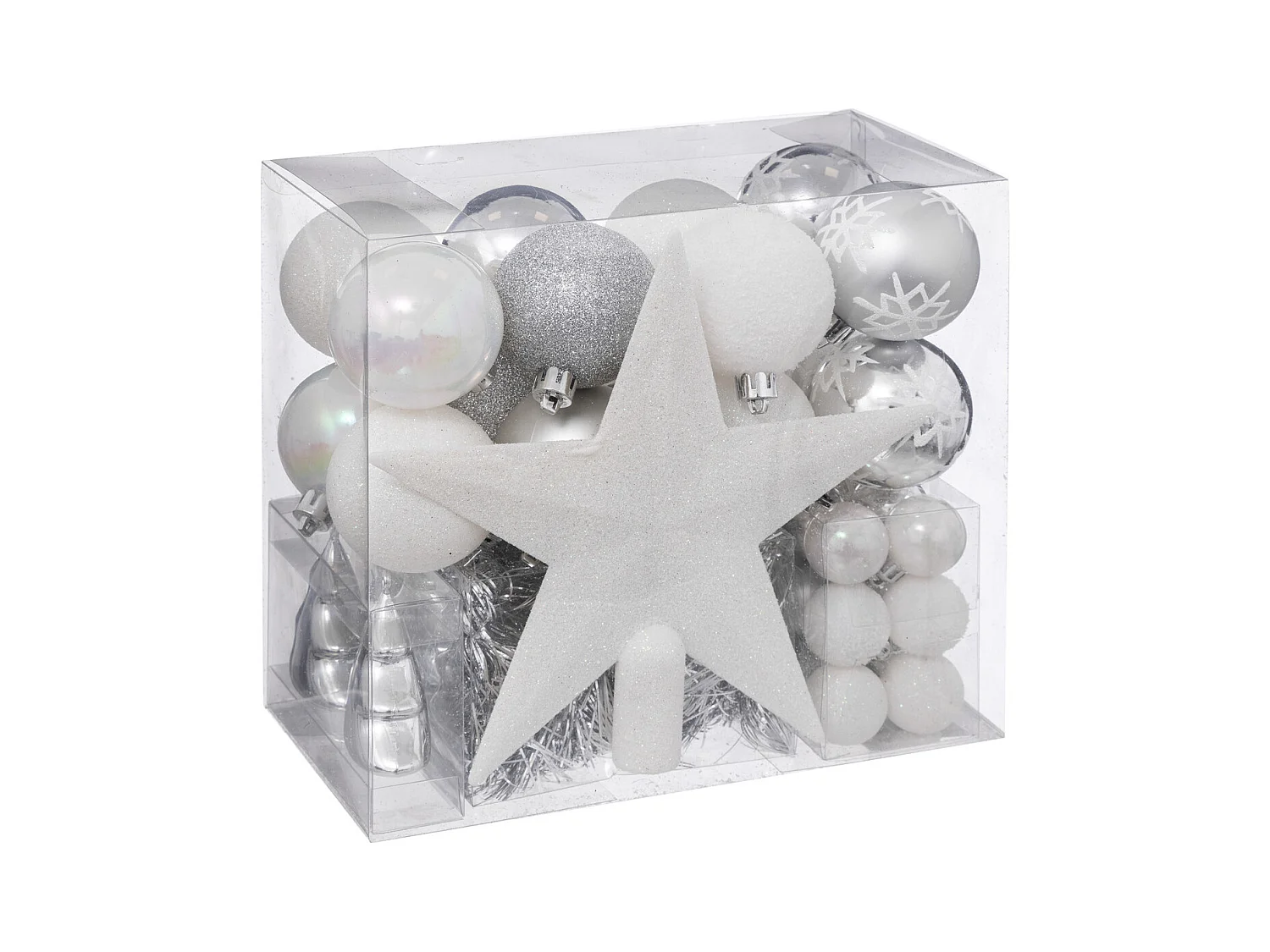 Kit 44 Pièces Déco de Noël "Polaire" 24cm Blanc & Argent