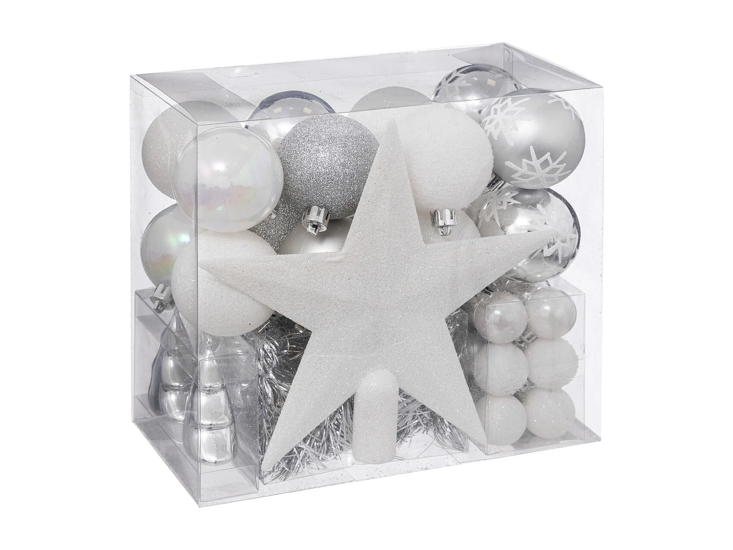 Kit 44 Pièces Déco de Noël "Polaire" 24cm Blanc & Argent