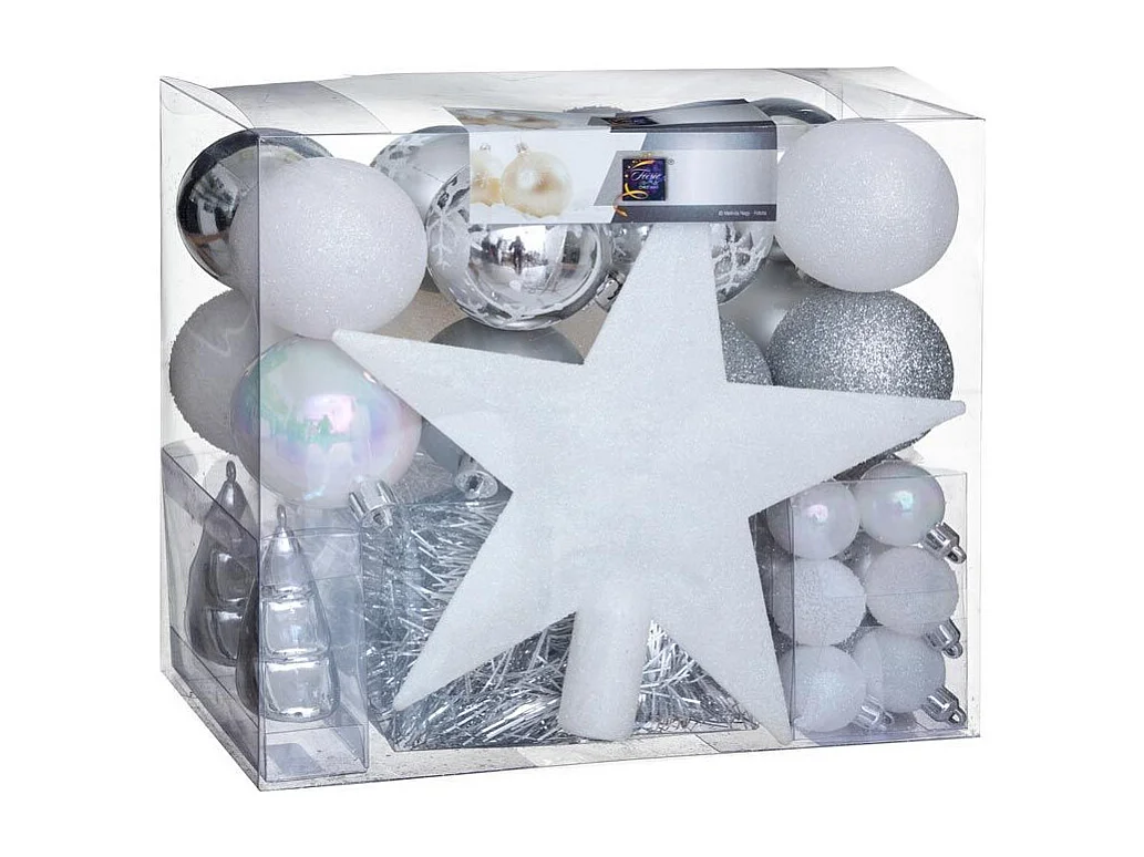 Kit 44 Pièces Déco de Noël "Polaire" 24cm Blanc & Argent