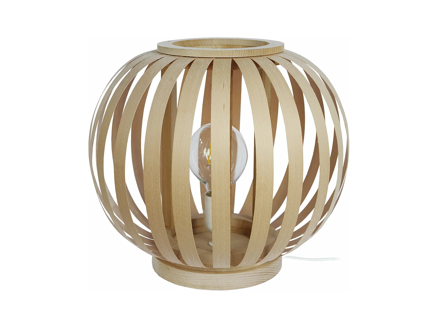 Lampe de salon globe bois D. 35 naturel 54 cm.