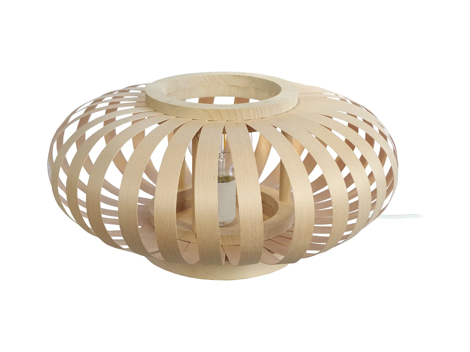 Lampe de salon globe bois  naturel 30 cm.