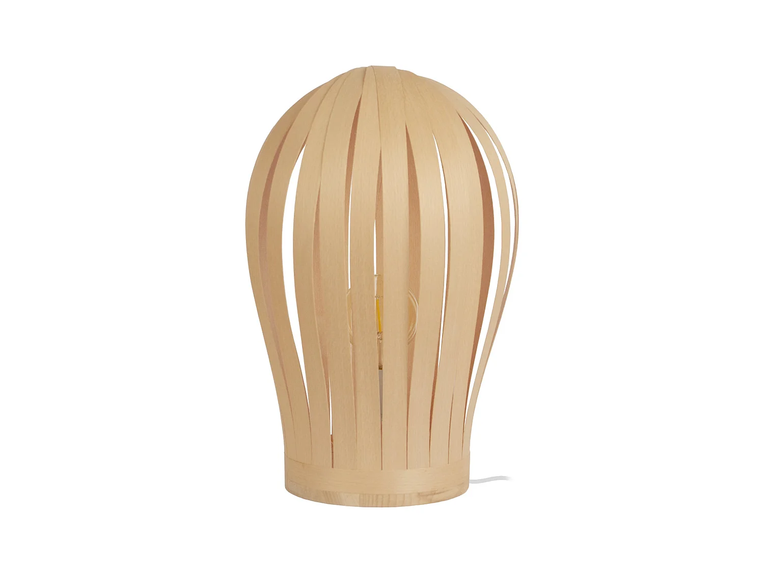 Lampe a poser globe bois  naturel 42 cm.