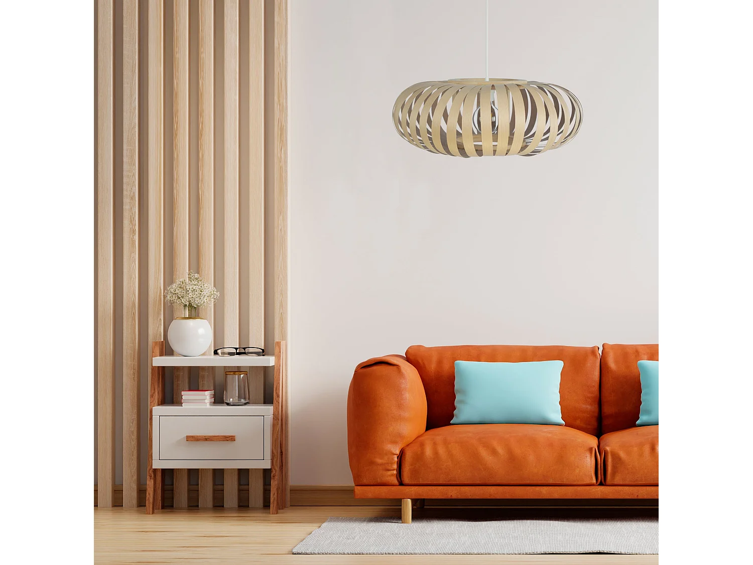 Suspensão TOSEL  BOKBLAD OVALT B madeira globo natural D50 x  H80  cm