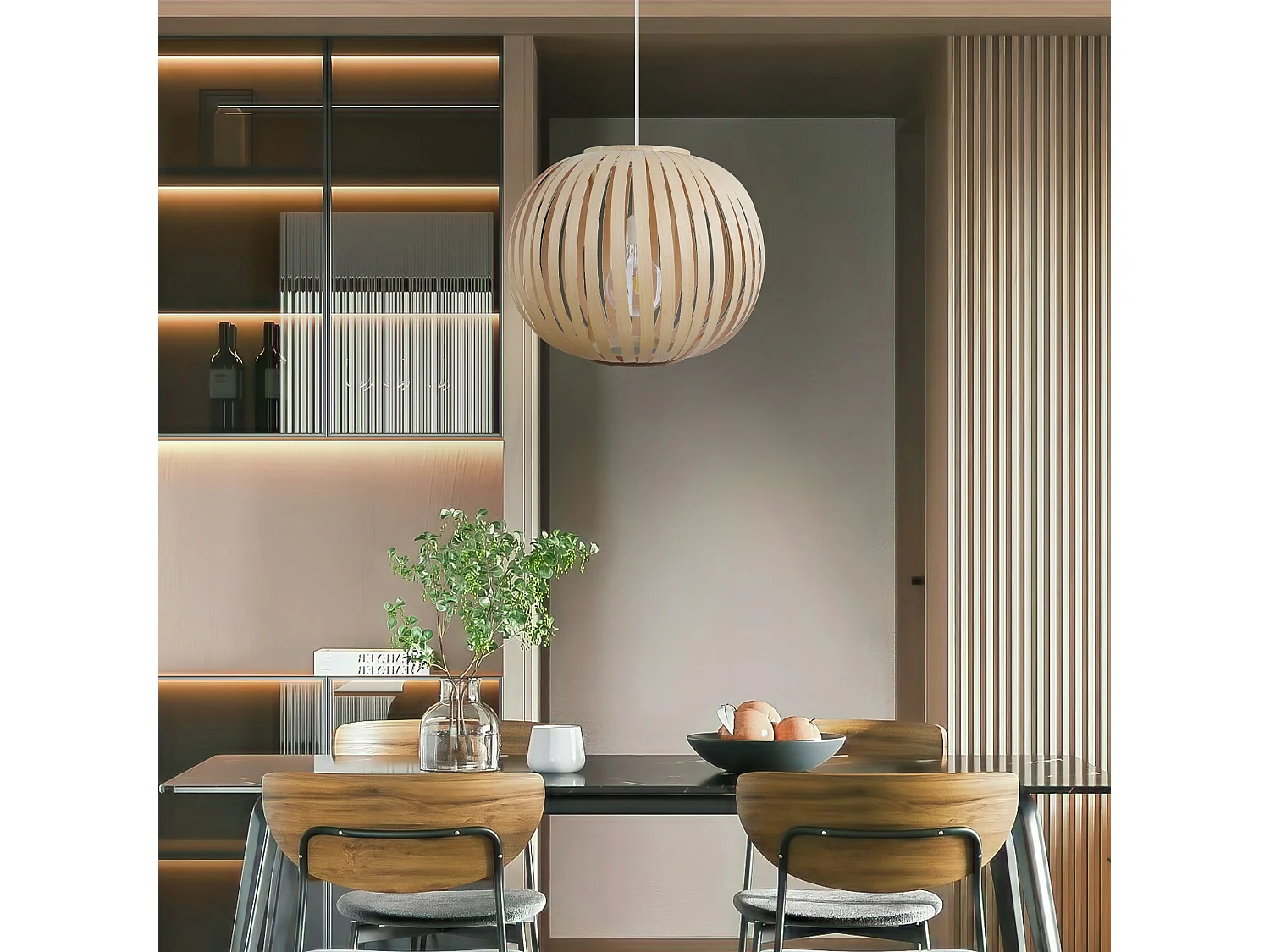 Suspensão TOSEL  BOKBLAD KLOT B madeira globo ripas D50 x  H100  cm