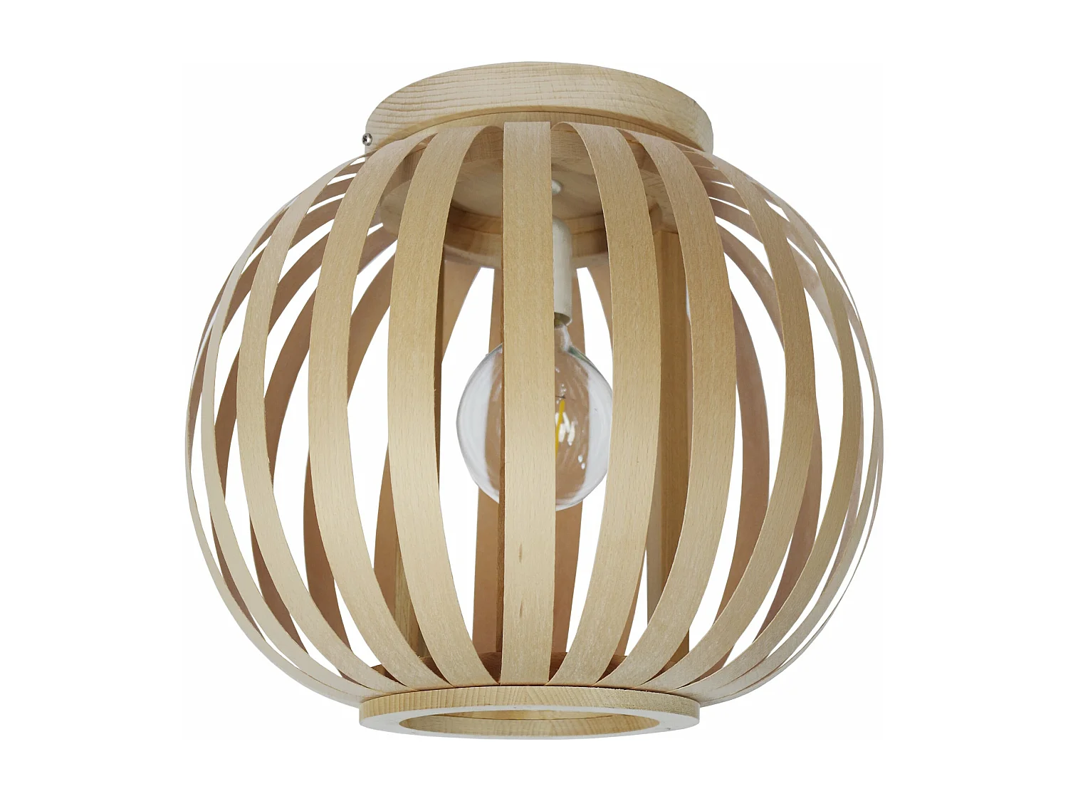 Plafonnier globe lamelles bois naturel 38 cm..