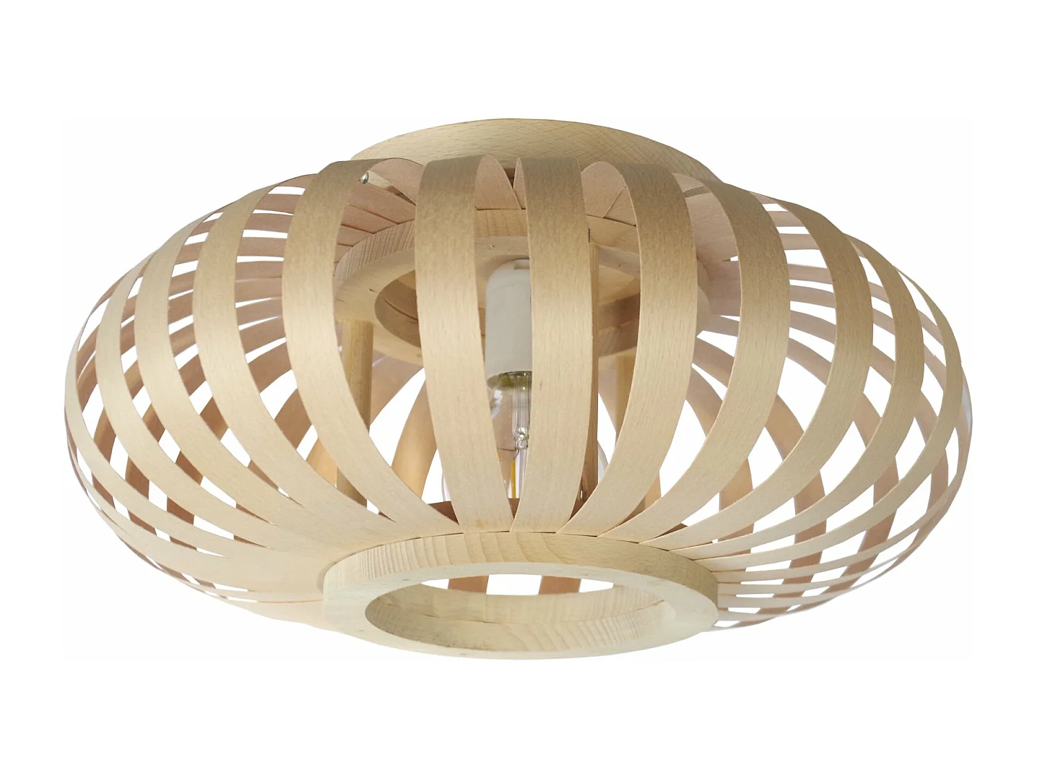 Plafonnier ovale lamelles bois naturel 37 cm.. 37 cm..