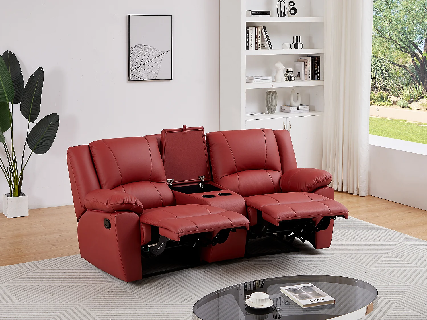 2-personers slagendesofa med rød ægte læder AROMA