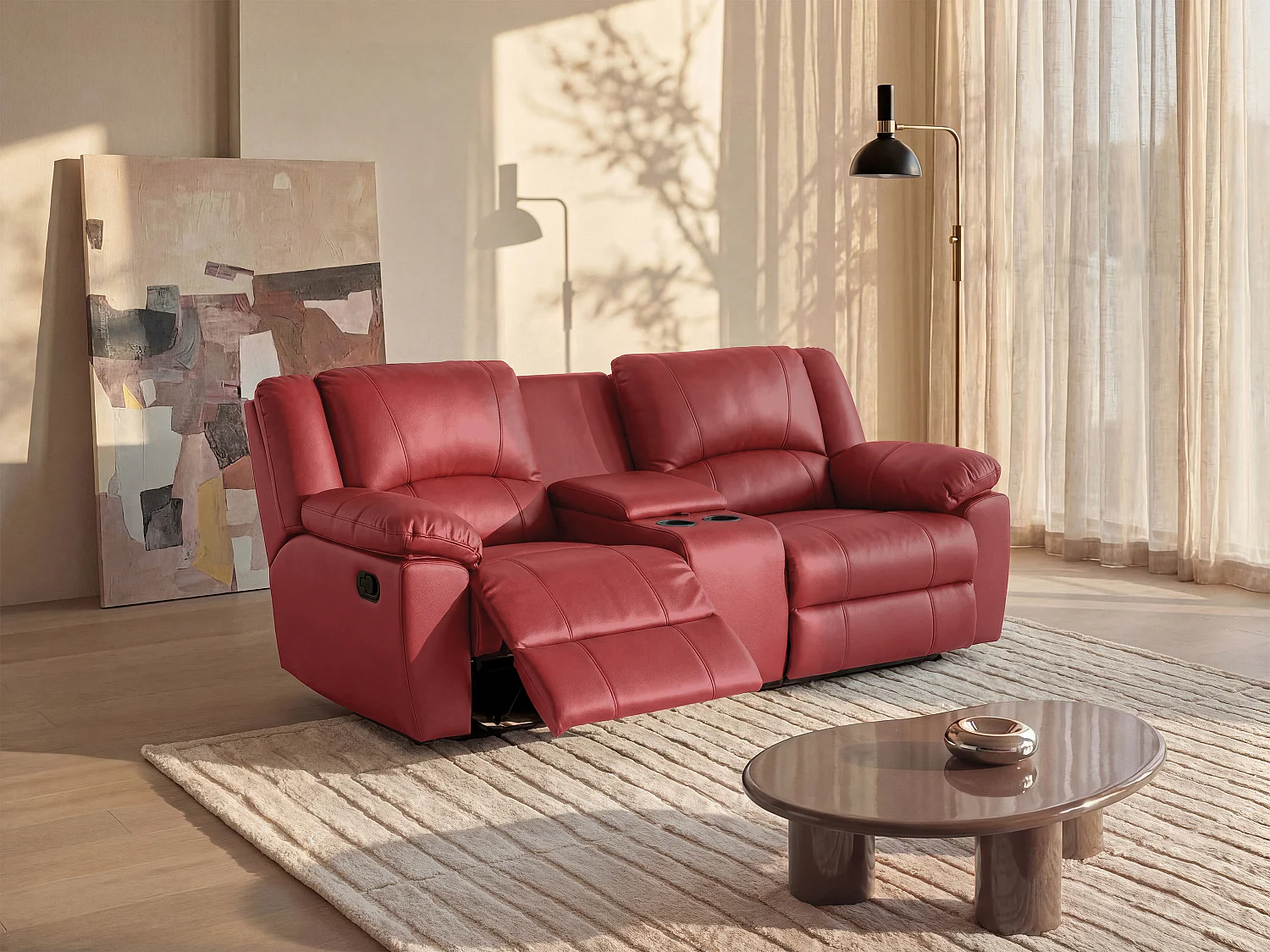 2-personers slagendesofa med rød ægte læder AROMA