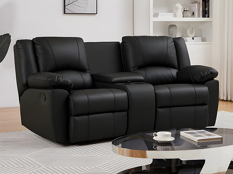 Tweezitsrelaxbank van zwart vaarsleer AROMA