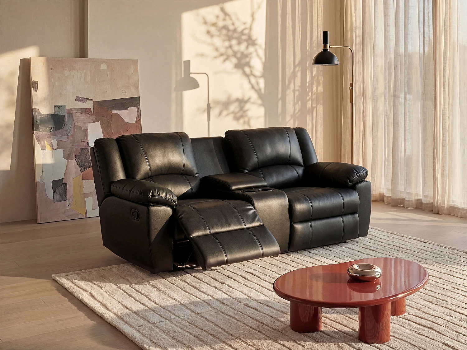 Tweezitsrelaxbank van zwart vaarsleer AROMA